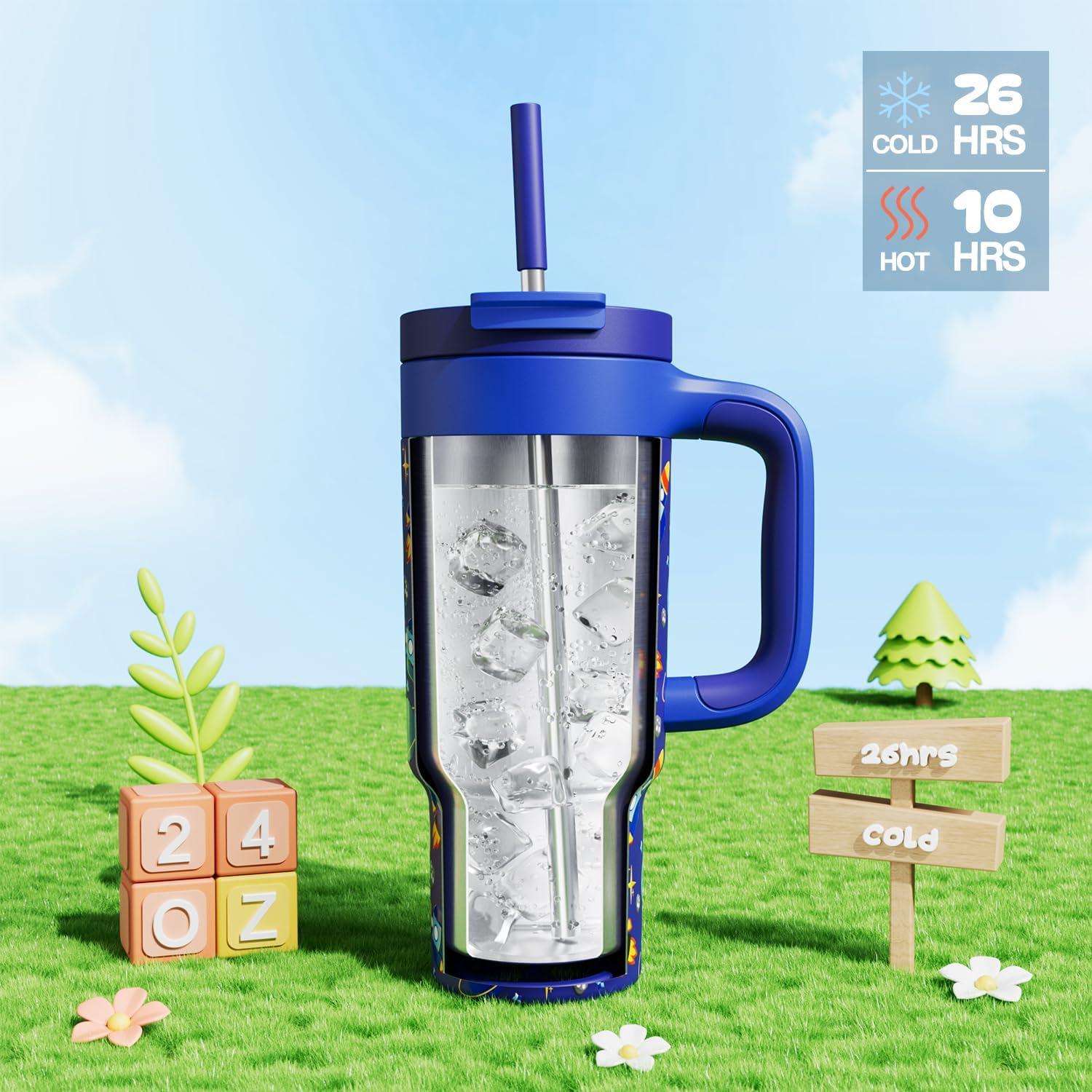 image40 oz Camo Tumbler with Handle 2in1 Straw and Sip Lid Leakproof Dishwasher Safe Insulated Stainless Steel Travel Coffee Mug Keeps Cold for 34 Hours Fits in Car Cup Holder Navy DigitalSpace Rocket