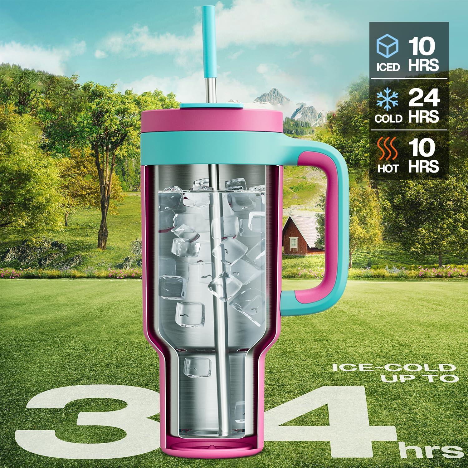 image40 oz Camo Tumbler with Handle 2in1 Straw and Sip Lid Leakproof Dishwasher Safe Insulated Stainless Steel Travel Coffee Mug Keeps Cold for 34 Hours Fits in Car Cup Holder Navy DigitalBarbie