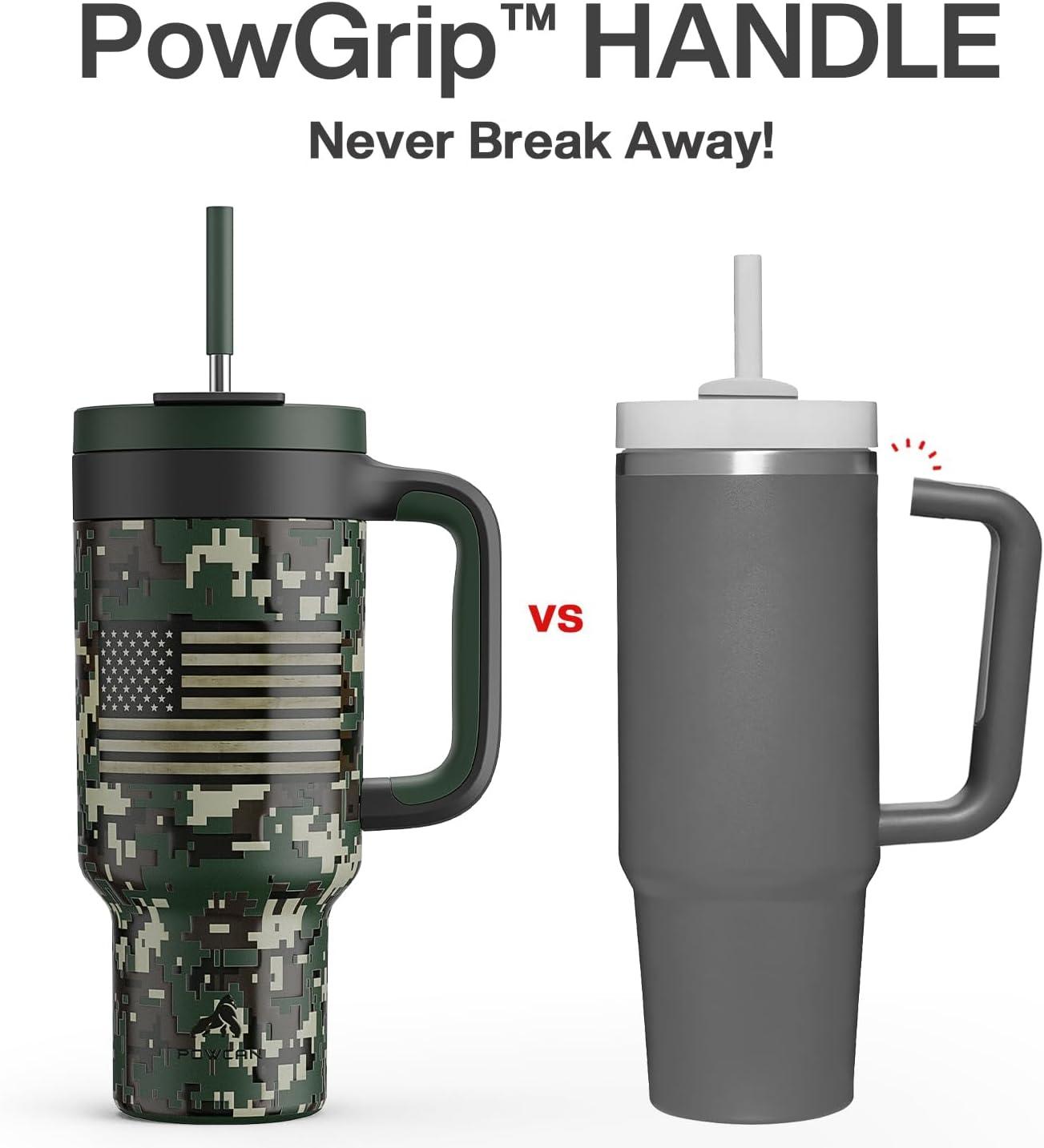 image40 oz Camo Tumbler with Handle 2in1 Straw and Sip Lid Leakproof Dishwasher Safe Insulated Travel Coffee Mug Keeps Cold for 34 Hours Fits in Car Cupholder Woodland Flag ampamp Clouded Aspen