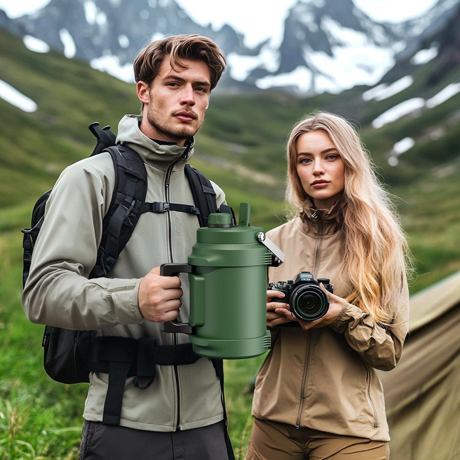 image64 oz Insulated Water Bottle for Gym 2in1 Straw Spout Lid Dual Handle Leakproof Keep Cold 36H Half Gallon Stainless Steel Water Jug for Travel Hiking Cycling Park Workout Picnic MidnightMidnight