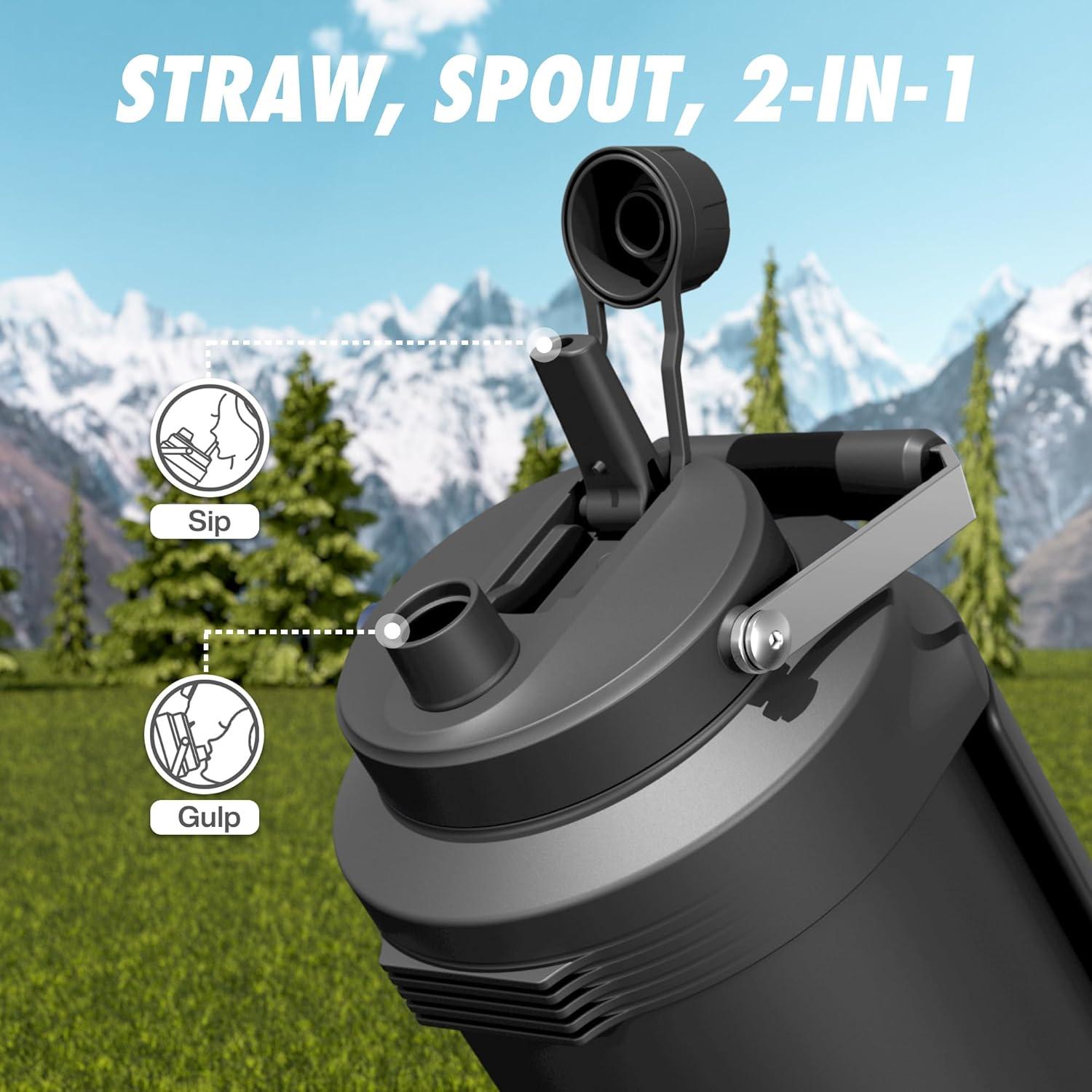 image64 oz Insulated Water Bottle for Gym 2in1 Straw Spout Lid Dual Handle Leakproof Keep Cold 36H Half Gallon Stainless Steel Water Jug for Travel Hiking Cycling Park Workout Picnic MidnightMidnight