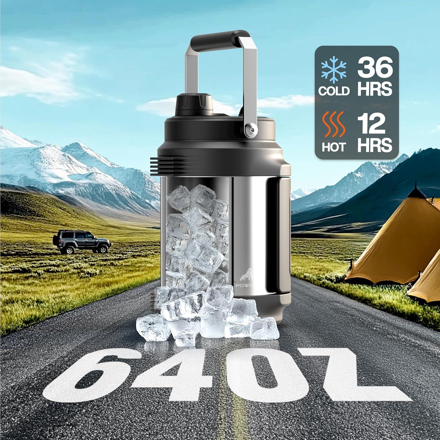 image64 oz Insulated Water Bottle for Gym 2in1 Straw Spout Lid Dual Handle Leakproof Keep Cold 36H Half Gallon Stainless Steel Water Jug for Travel Hiking Cycling Park Workout Picnic MidnightSteel