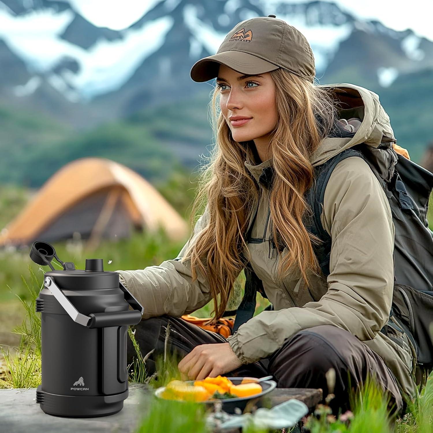 image64 oz Insulated Water Bottle for Gym 2in1 Straw Spout Lid Dual Handle Leakproof Keep Cold 36H Half Gallon Stainless Steel Water Jug for Travel Hiking Cycling Park Workout Picnic MidnightSteel