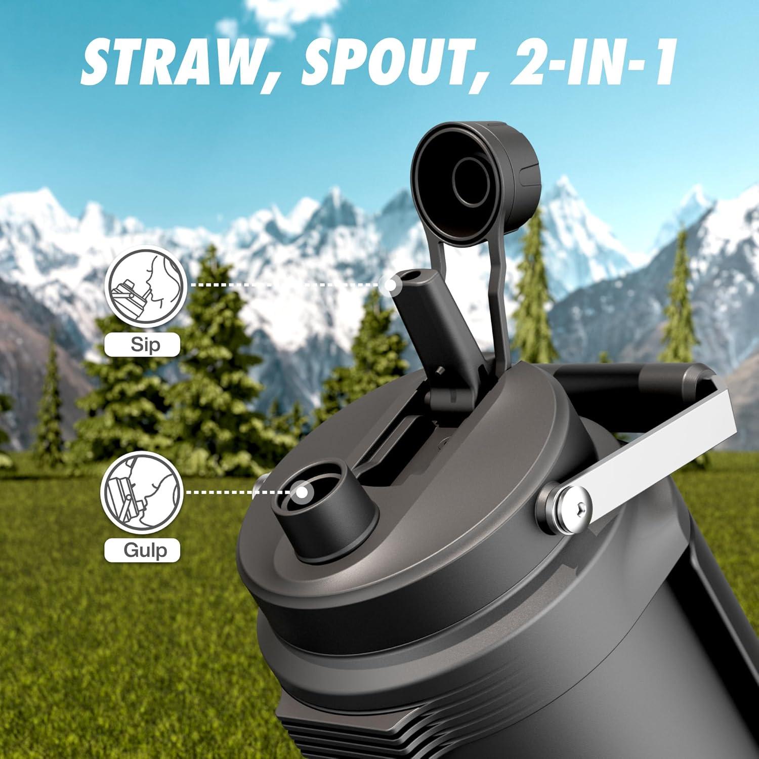 image64 oz Insulated Water Bottle for Gym 2in1 Straw Spout Lid Dual Handle Leakproof Keep Cold 36H Half Gallon Stainless Steel Water Jug for Travel Hiking Cycling Park Workout Picnic MidnightMidnight