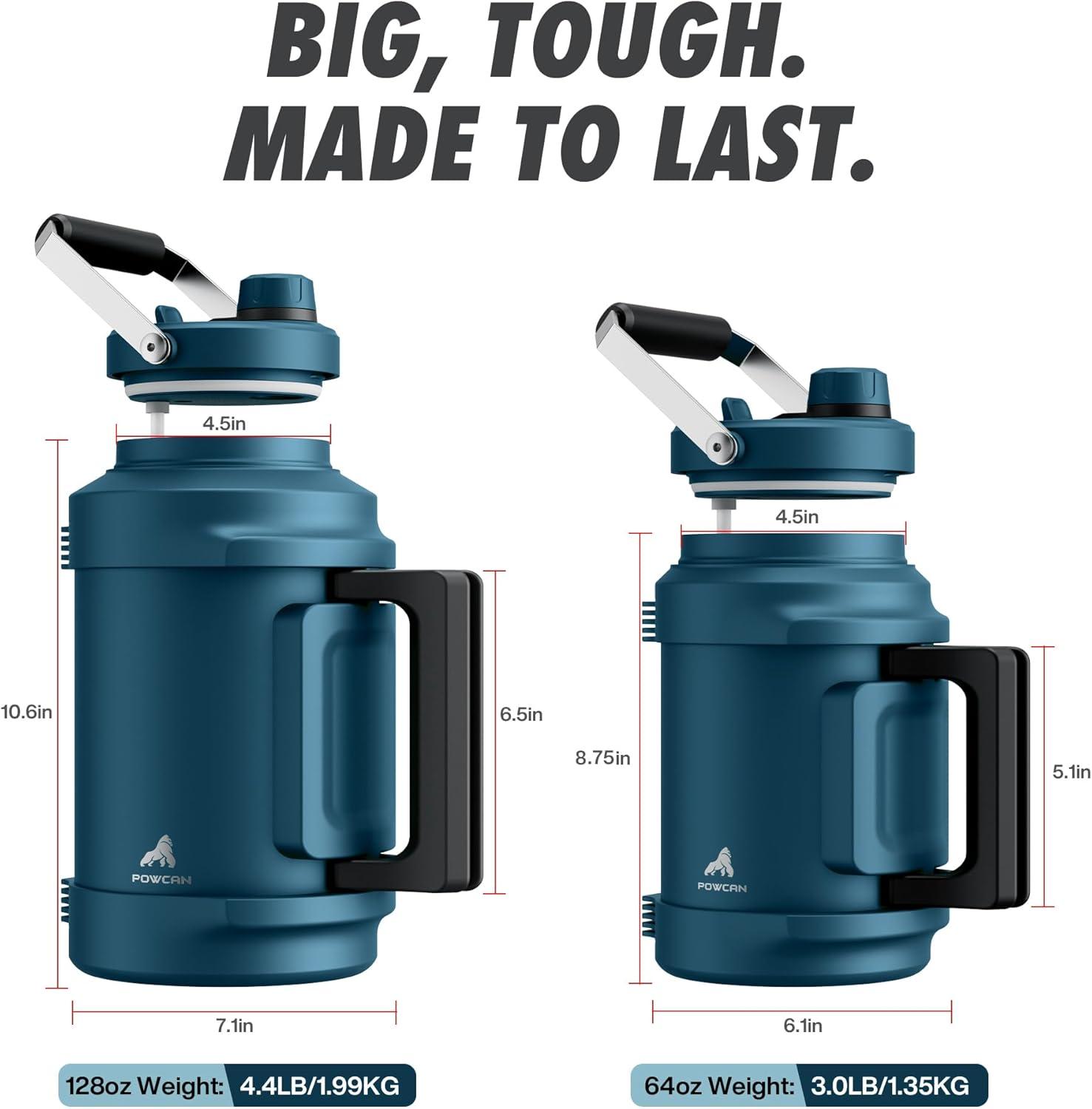 image64 oz Insulated Water Bottle for Gym 2in1 Straw Spout Lid Dual Handle Leakproof Keep Cold 36H Half Gallon Stainless Steel Water Jug for Travel Hiking Cycling Park Workout Picnic MidnightDeepsea