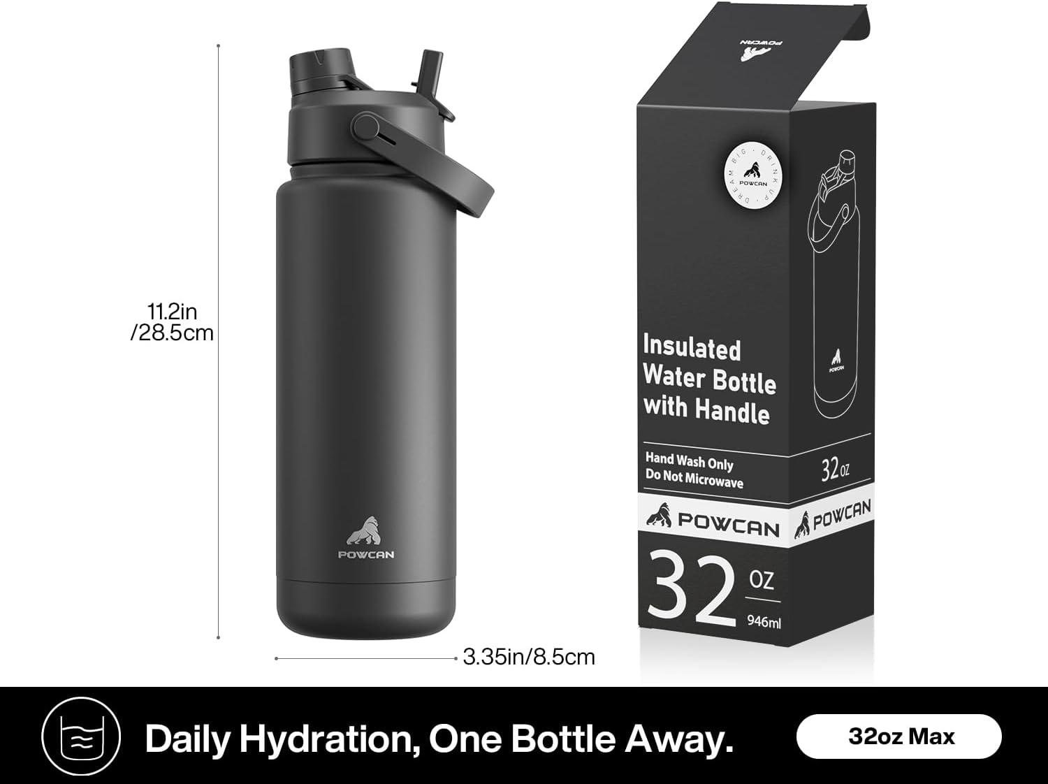 imagePOWCAN 26 oz Insulated Water Bottle with 2in1 Straw and Spout Lid Keep Cold 24H LeakProof Fits in Car Cup Holder Stainless Steel Water Bottle for Sports Travel and School Cotton CandyDark Knight
