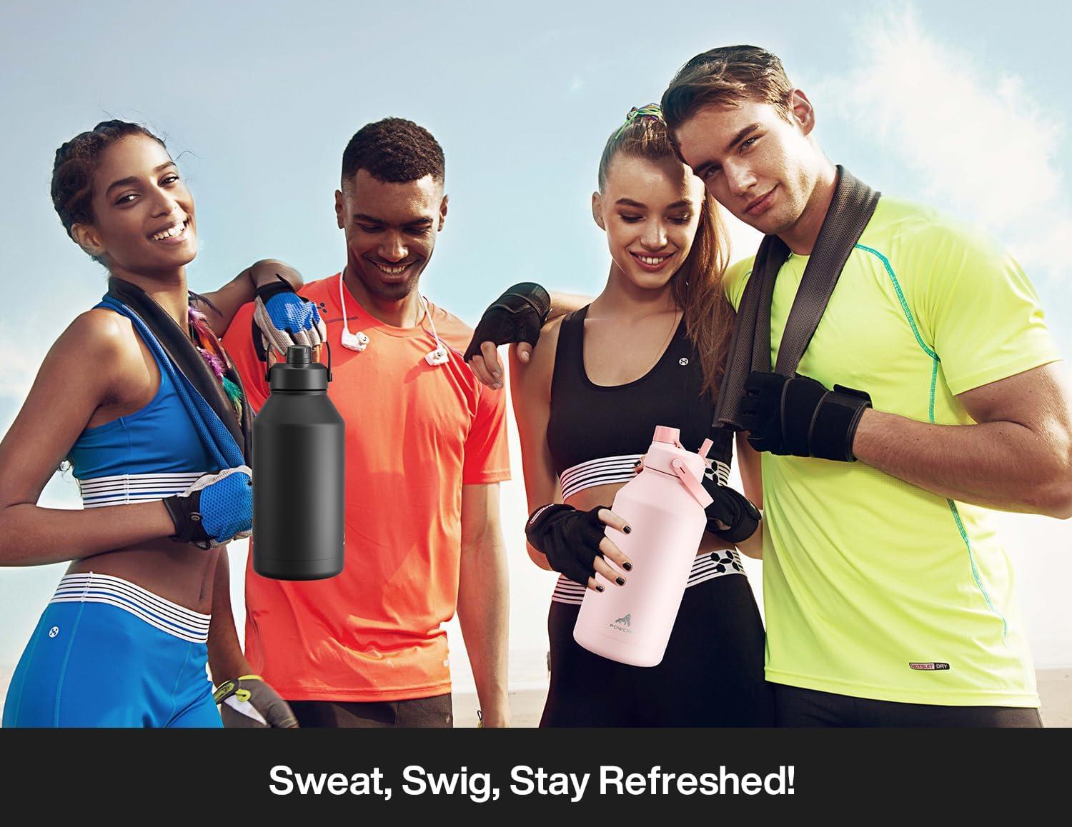 imagePOWCAN 26 oz Insulated Water Bottle with 2in1 Straw and Spout Lid Keep Cold 24H LeakProof Fits in Car Cup Holder Stainless Steel Water Bottle for Sports Travel and School Cotton CandyDark Knight