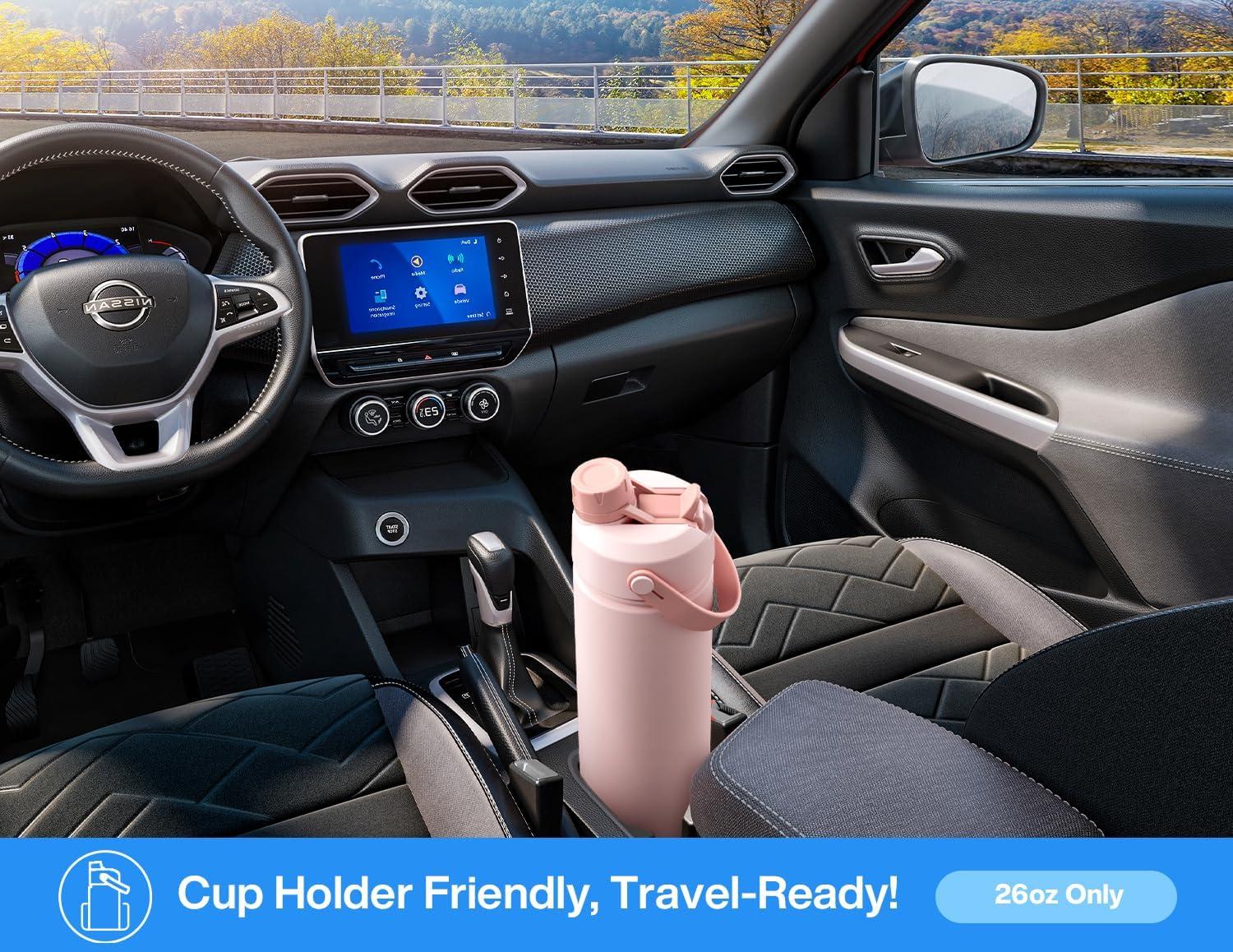imagePOWCAN 26 oz Insulated Water Bottle with 2in1 Straw and Spout Lid Keep Cold 24H LeakProof Fits in Car Cup Holder Stainless Steel Water Bottle for Sports Travel and School Cotton CandySea Breeze