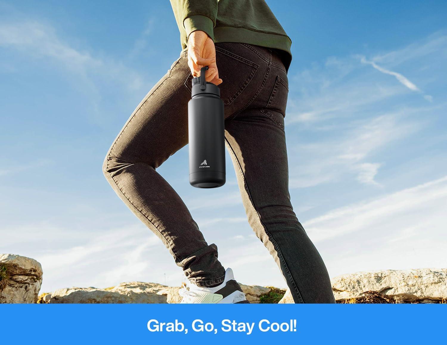 imagePOWCAN 26 oz Insulated Water Bottle with 2in1 Straw and Spout Lid Keep Cold 24H LeakProof Fits in Car Cup Holder Stainless Steel Water Bottle for Sports Travel and School Cotton CandySea Breeze