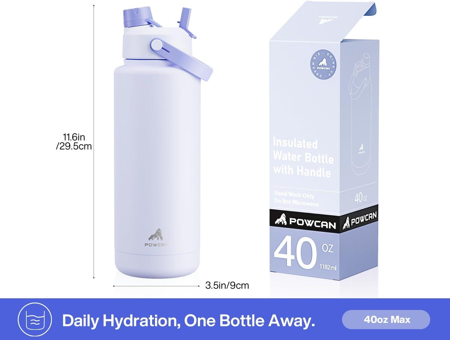 imagePOWCAN 26 oz Insulated Water Bottle with 2in1 Straw and Spout Lid Keep Cold 24H LeakProof Fits in Car Cup Holder Stainless Steel Water Bottle for Sports Travel and School Cotton CandyLupine
