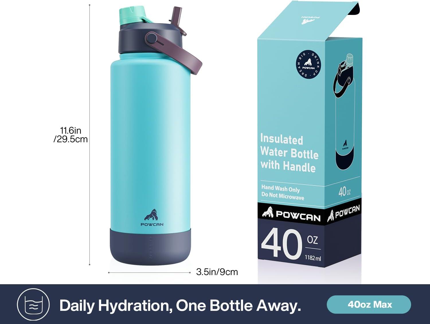 imagePOWCAN 26 oz Insulated Water Bottle with 2in1 Straw and Spout Lid Keep Cold 24H LeakProof Fits in Car Cup Holder Stainless Steel Water Bottle for Sports Travel and School Cotton CandyBig Wave