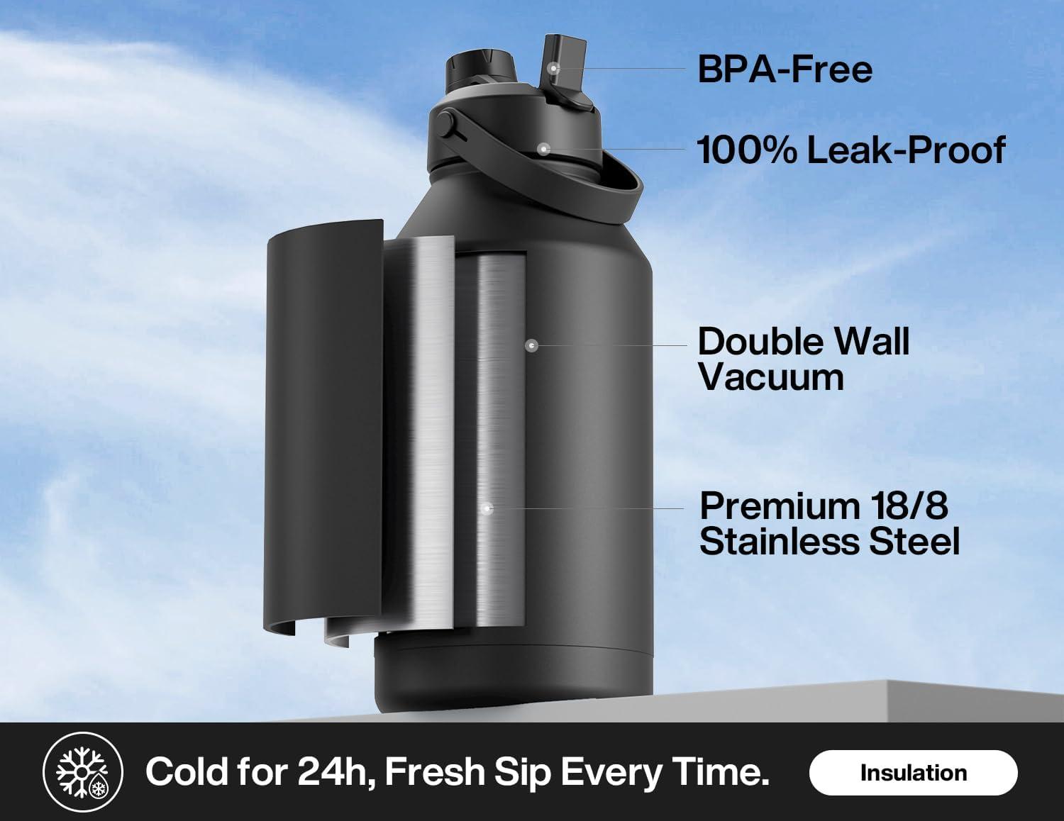 imagePOWCAN 26 oz Insulated Water Bottle with 2in1 Straw and Spout Lid Keep Cold 24H LeakProof Fits in Car Cup Holder Stainless Steel Water Bottle for Sports Travel and School Cotton CandyDark Knight