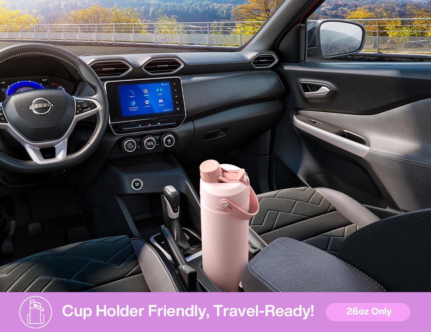 imagePOWCAN 26 oz Insulated Water Bottle with 2in1 Straw and Spout Lid Keep Cold 24H LeakProof Fits in Car Cup Holder Stainless Steel Water Bottle for Sports Travel and School Cotton CandyStarlight Cascade