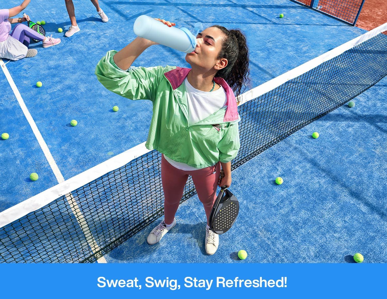 imagePOWCAN 26 oz Insulated Water Bottle with 2in1 Straw and Spout Lid Keep Cold 24H LeakProof Fits in Car Cup Holder Stainless Steel Water Bottle for Sports Travel and School Cotton CandySea Breeze