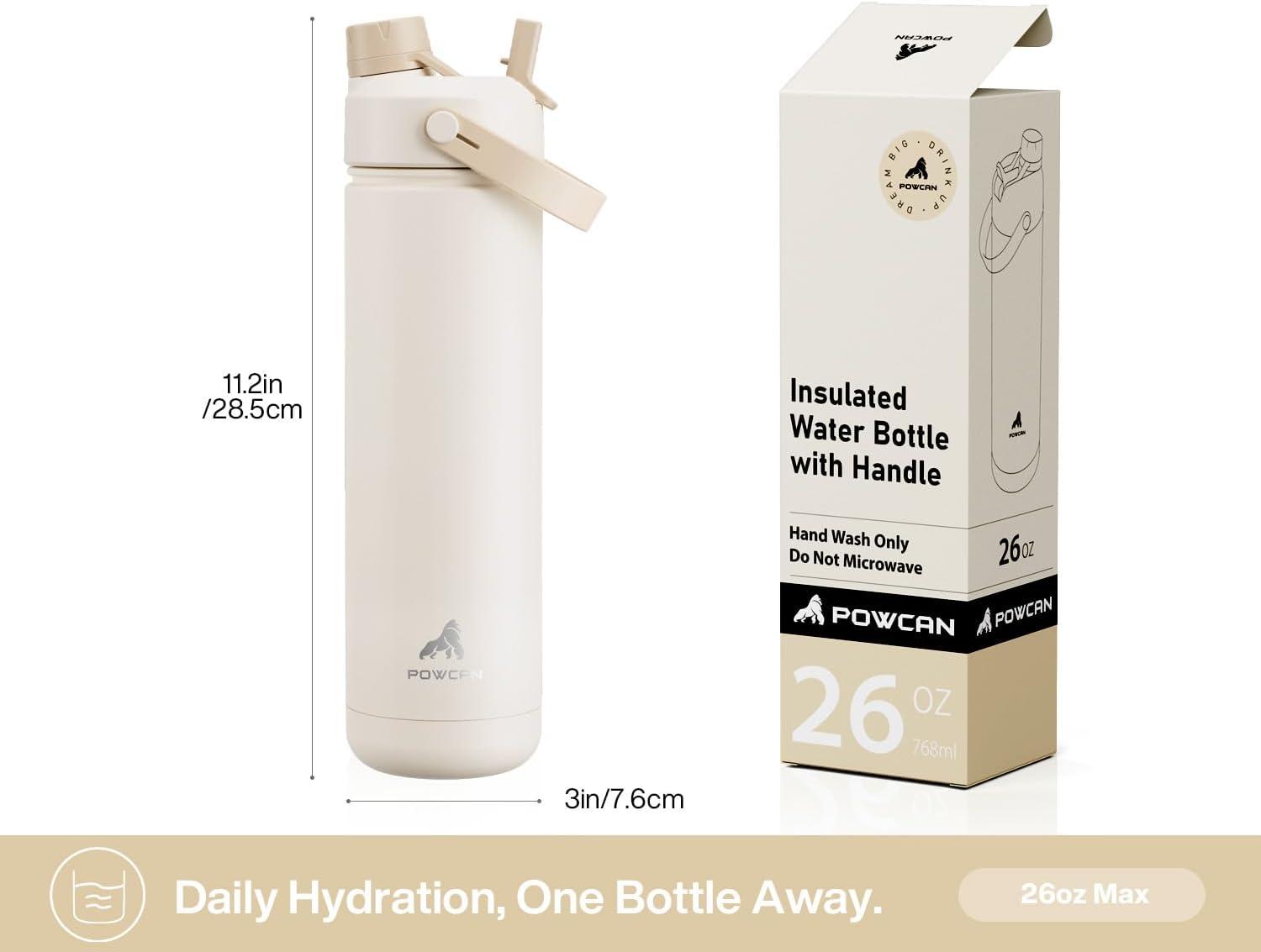 imagePOWCAN 26 oz Insulated Water Bottle with 2in1 Straw and Spout Lid Keep Cold 24H LeakProof Fits in Car Cup Holder Stainless Steel Water Bottle for Sports Travel and School Cotton CandyPumpkin Patch