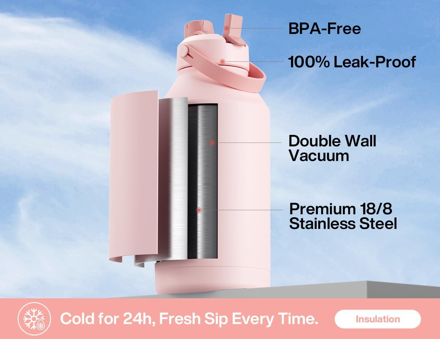 imagePOWCAN 26 oz Insulated Water Bottle with 2in1 Straw and Spout Lid Keep Cold 24H LeakProof Fits in Car Cup Holder Stainless Steel Water Bottle for Sports Travel and School Cotton CandyCotton Candy