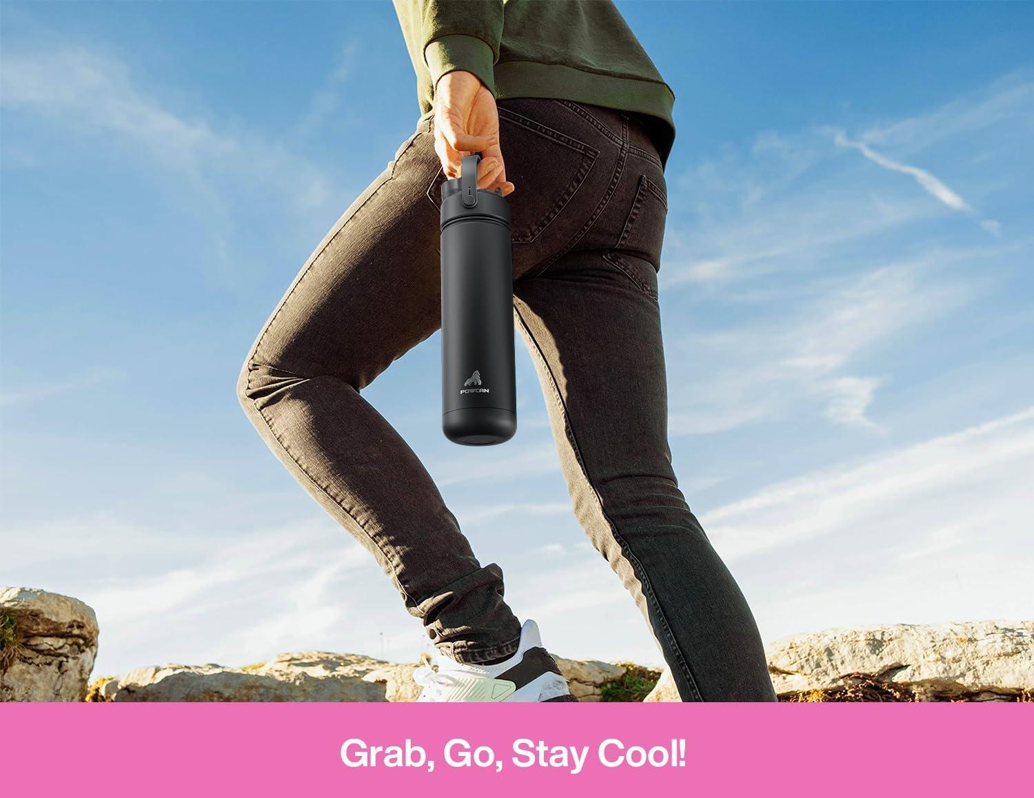 imagePOWCAN 26 oz Insulated Water Bottle with 2in1 Straw and Spout Lid Keep Cold 24H LeakProof Fits in Car Cup Holder Stainless Steel Water Bottle for Sports Travel and School Cotton CandyNeon Night