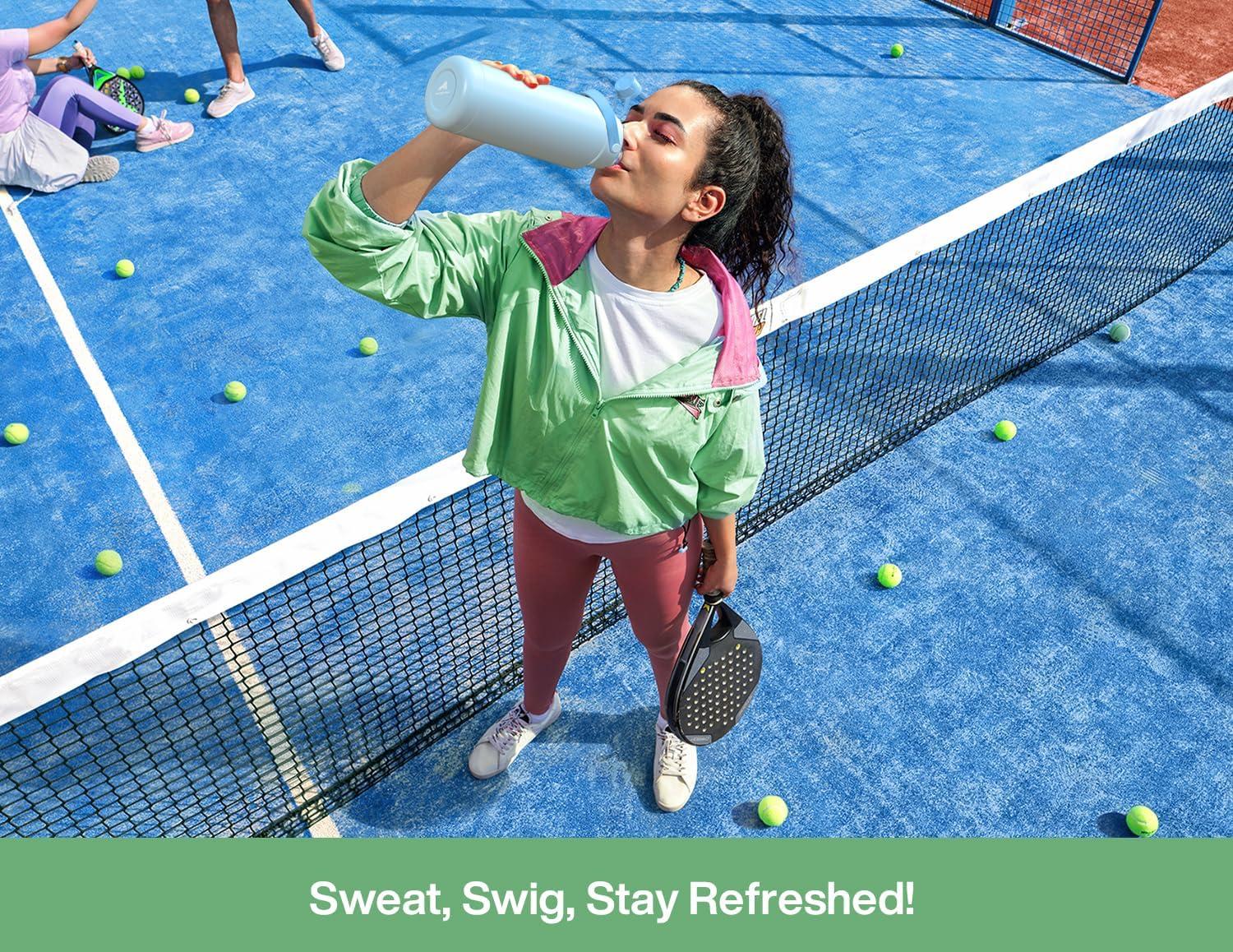 imagePOWCAN 26 oz Insulated Water Bottle with 2in1 Straw and Spout Lid Keep Cold 24H LeakProof Fits in Car Cup Holder Stainless Steel Water Bottle for Sports Travel and School Cotton CandyMint
