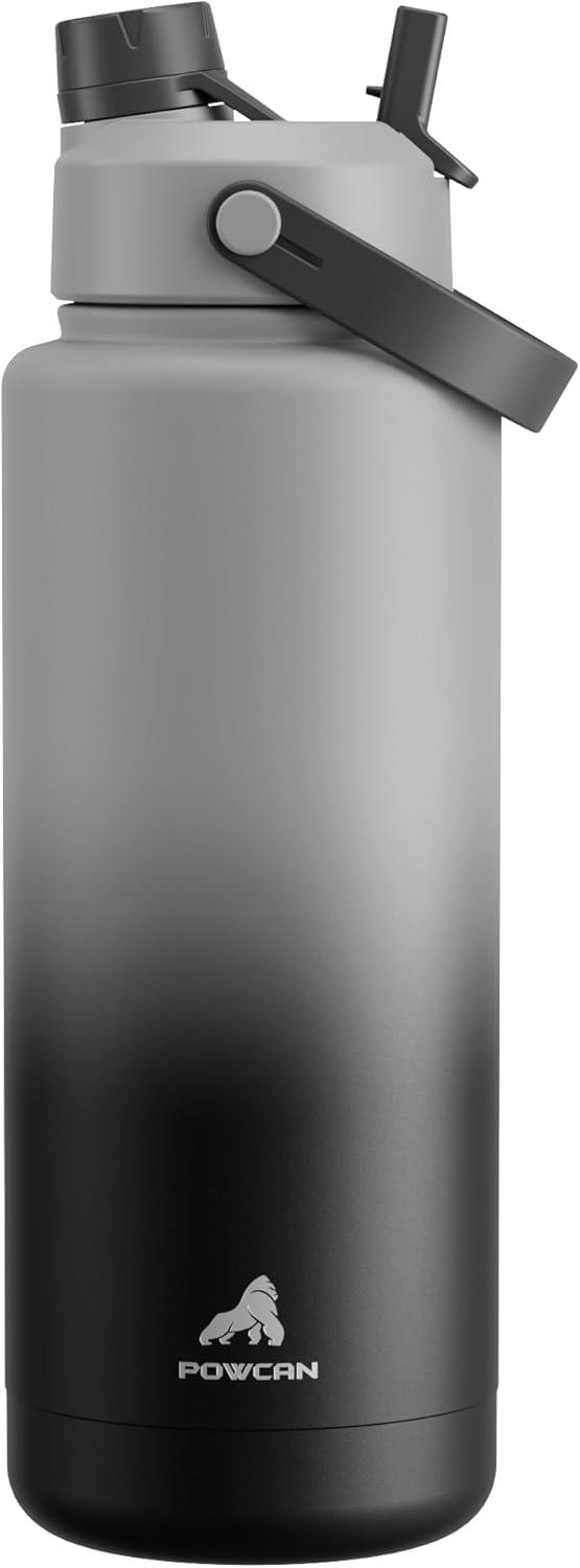 imagePOWCAN 26 oz Insulated Water Bottle with 2in1 Straw and Spout Lid Keep Cold 24H LeakProof Fits in Car Cup Holder Stainless Steel Water Bottle for Sports Travel and School Cotton CandyObsidian