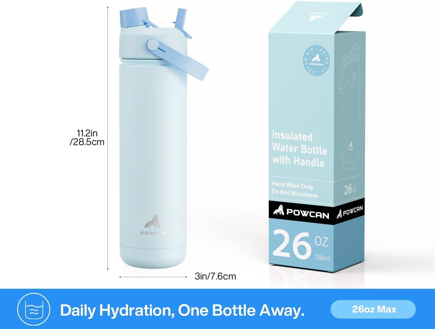imagePOWCAN 26 oz Insulated Water Bottle with 2in1 Straw and Spout Lid Keep Cold 24H LeakProof Fits in Car Cup Holder Stainless Steel Water Bottle for Sports Travel and School Cotton CandySea Breeze