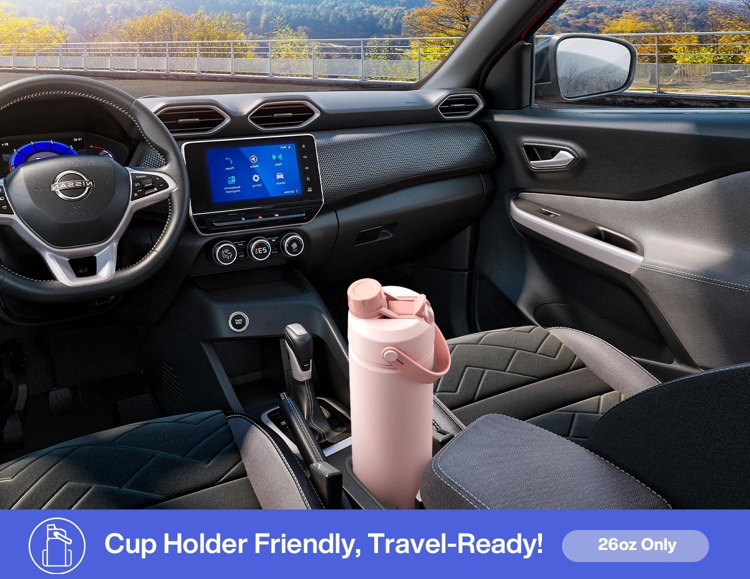 imagePOWCAN 26 oz Insulated Water Bottle with 2in1 Straw and Spout Lid Keep Cold 24H LeakProof Fits in Car Cup Holder Stainless Steel Water Bottle for Sports Travel and School Cotton CandyLupine