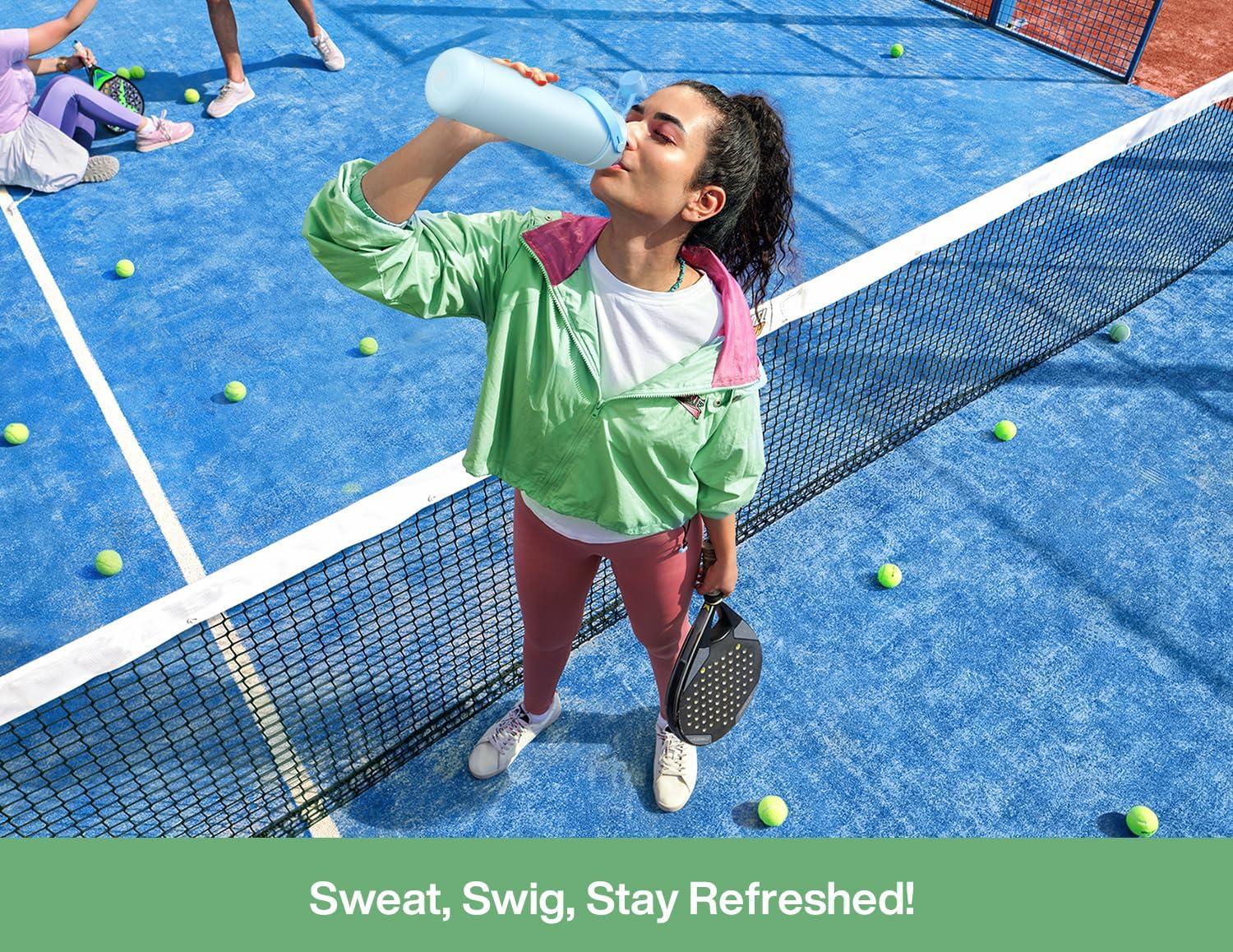 imagePOWCAN 26 oz Insulated Water Bottle with 2in1 Straw and Spout Lid Keep Cold 24H LeakProof Fits in Car Cup Holder Stainless Steel Water Bottle for Sports Travel and School Cotton CandyMint