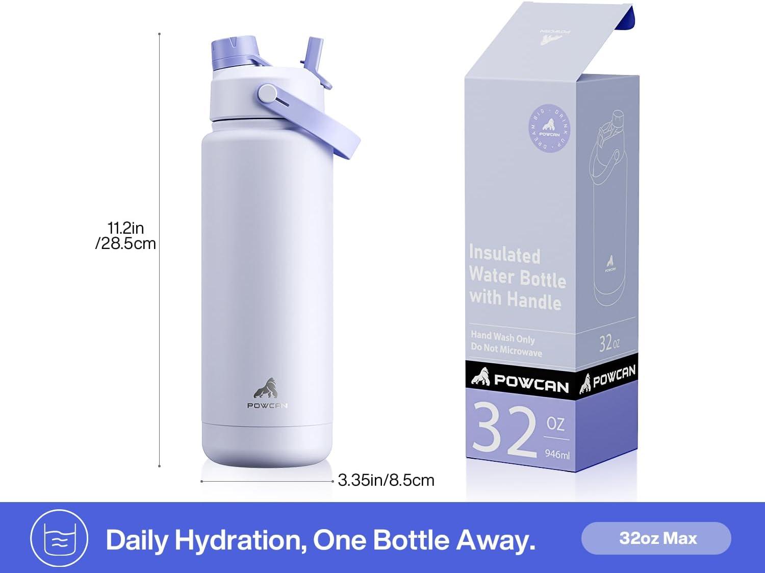 imagePOWCAN 26 oz Insulated Water Bottle with 2in1 Straw and Spout Lid Keep Cold 24H LeakProof Fits in Car Cup Holder Stainless Steel Water Bottle for Sports Travel and School Cotton CandyLupine