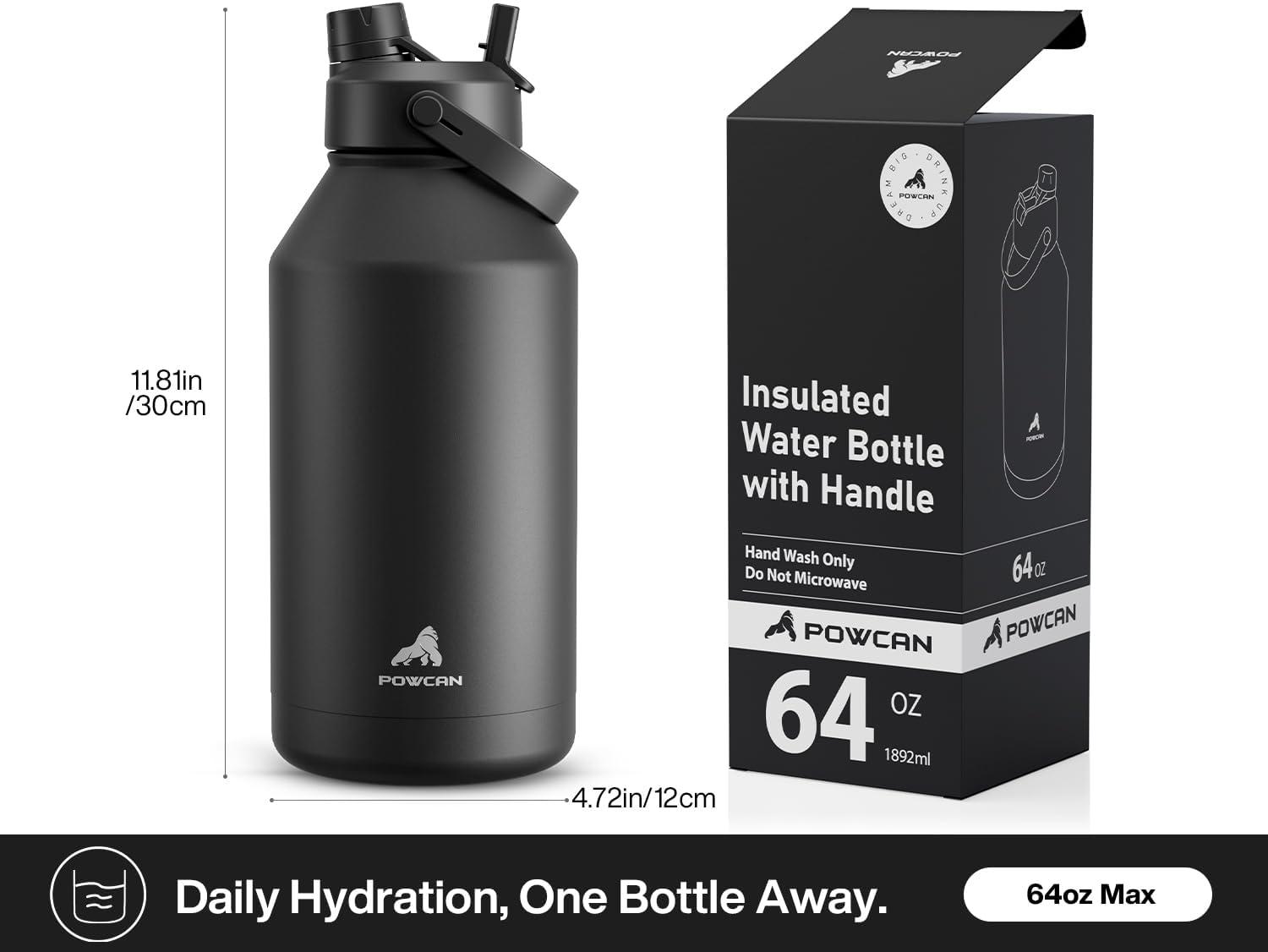 imagePOWCAN 26 oz Insulated Water Bottle with 2in1 Straw and Spout Lid Keep Cold 24H LeakProof Fits in Car Cup Holder Stainless Steel Water Bottle for Sports Travel and School Cotton CandyDark Knight