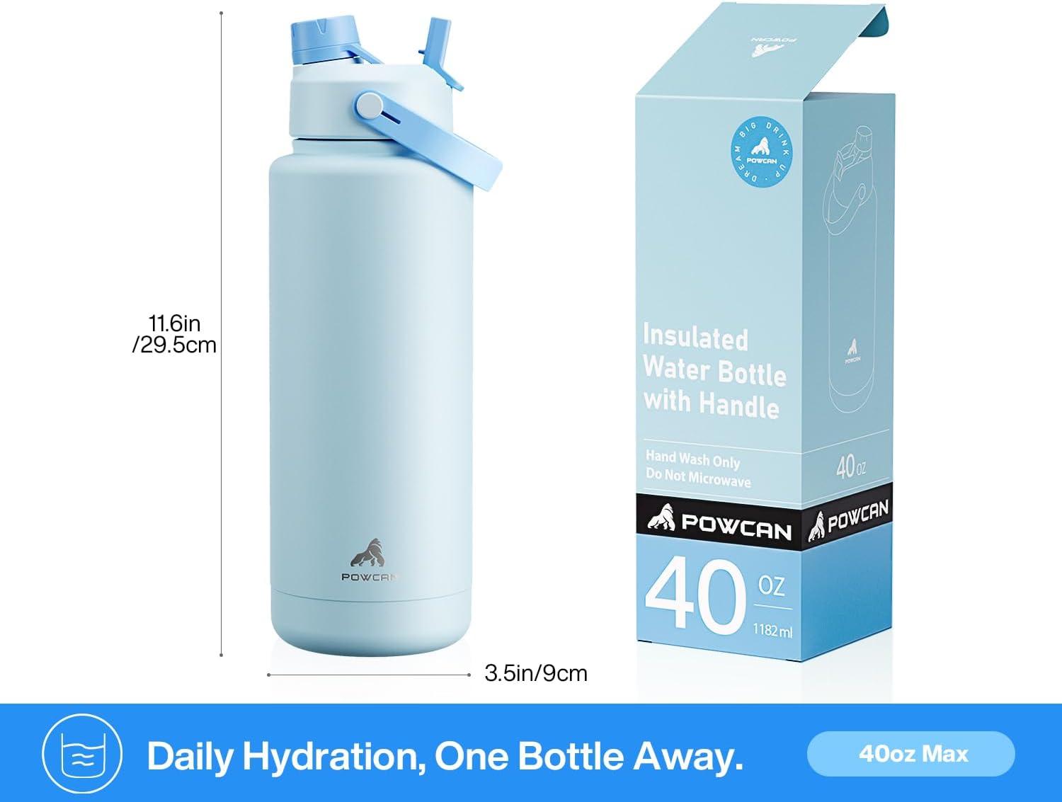 imagePOWCAN 26 oz Insulated Water Bottle with 2in1 Straw and Spout Lid Keep Cold 24H LeakProof Fits in Car Cup Holder Stainless Steel Water Bottle for Sports Travel and School Cotton CandySea Breeze