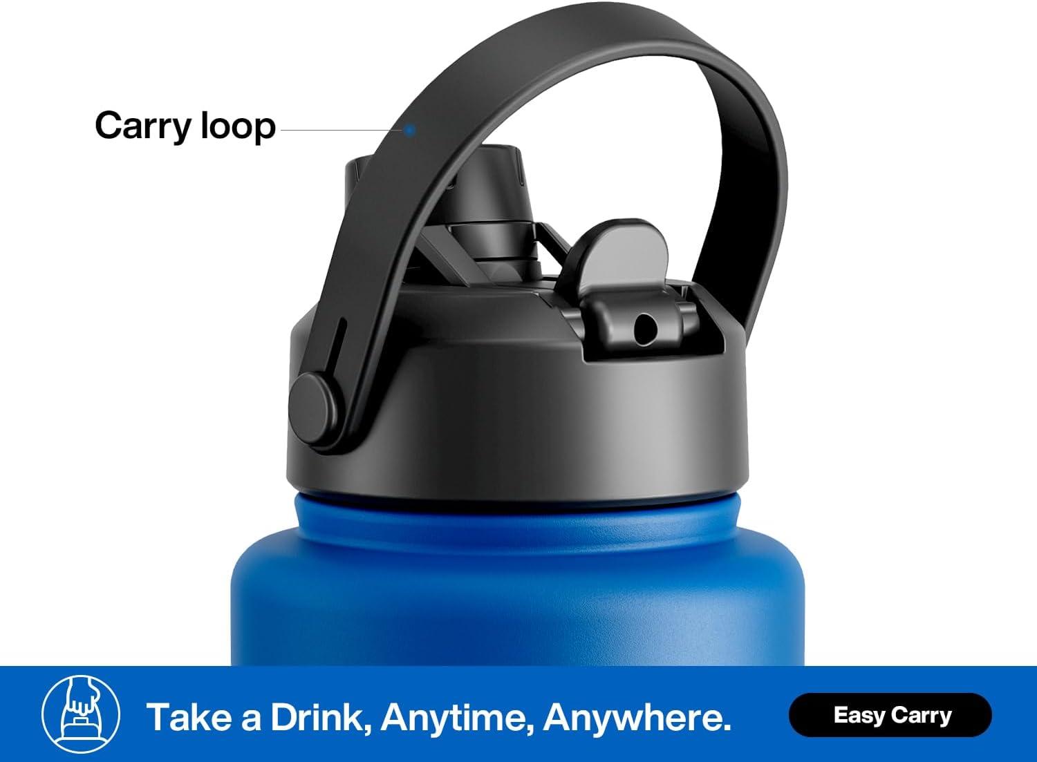 imagePOWCAN 26 oz Insulated Water Bottle with 2in1 Straw and Spout Lid Keep Cold 24H LeakProof Fits in Car Cup Holder Stainless Steel Water Bottle for Sports Travel and School Cotton CandyPacific Ocean