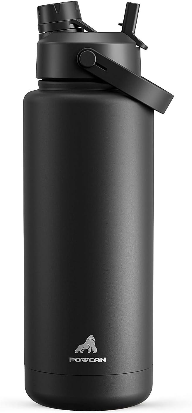 imagePOWCAN 26 oz Insulated Water Bottle with 2in1 Straw and Spout Lid Keep Cold 24H LeakProof Fits in Car Cup Holder Stainless Steel Water Bottle for Sports Travel and School Cotton CandyDark Knight