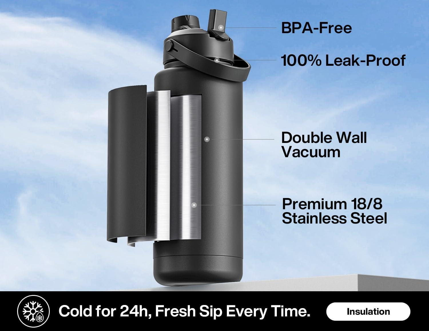 imagePOWCAN 26 oz Insulated Water Bottle with 2in1 Straw and Spout Lid Keep Cold 24H LeakProof Fits in Car Cup Holder Stainless Steel Water Bottle for Sports Travel and School Cotton CandyButterfly Waltz