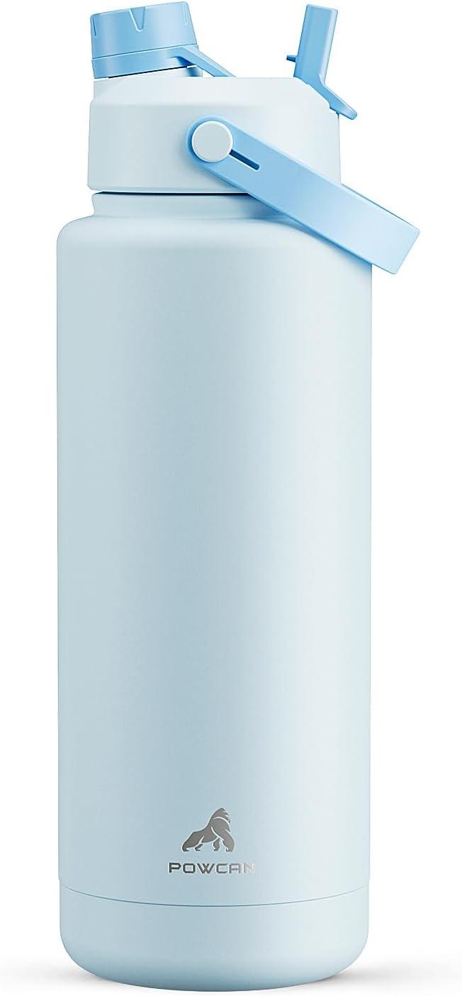 imagePOWCAN 26 oz Insulated Water Bottle with 2in1 Straw and Spout Lid Keep Cold 24H LeakProof Fits in Car Cup Holder Stainless Steel Water Bottle for Sports Travel and School Cotton CandySea Breeze