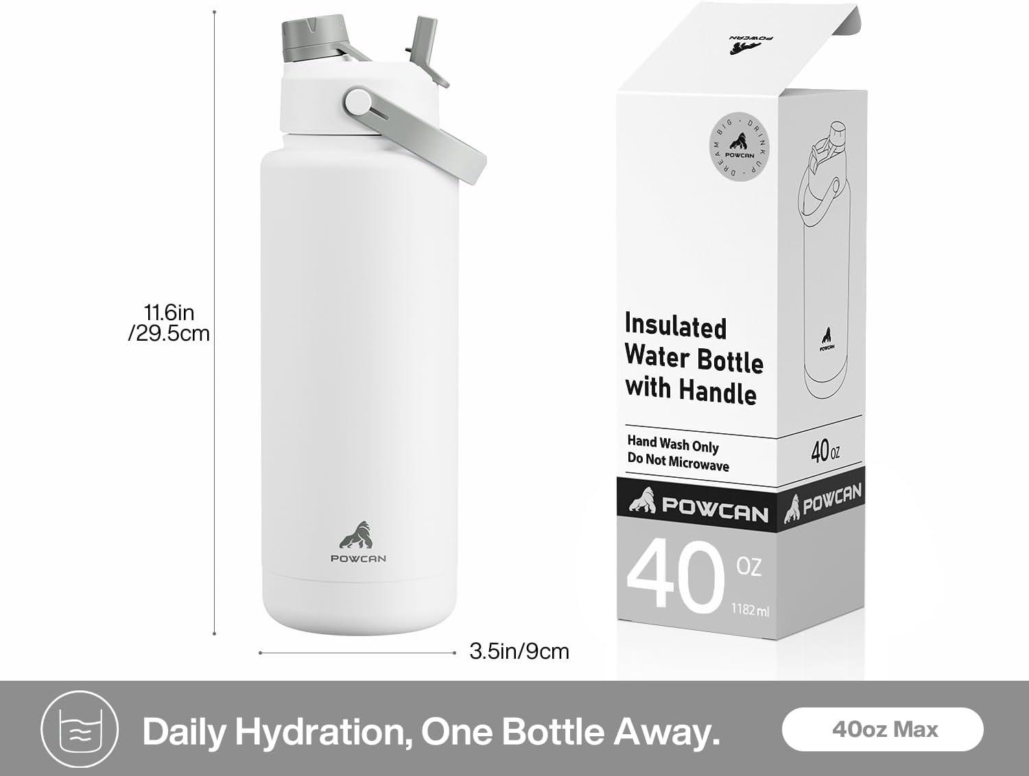 imagePOWCAN 26 oz Insulated Water Bottle with 2in1 Straw and Spout Lid Keep Cold 24H LeakProof Fits in Car Cup Holder Stainless Steel Water Bottle for Sports Travel and School Cotton CandyLuminous Flutter Luminous