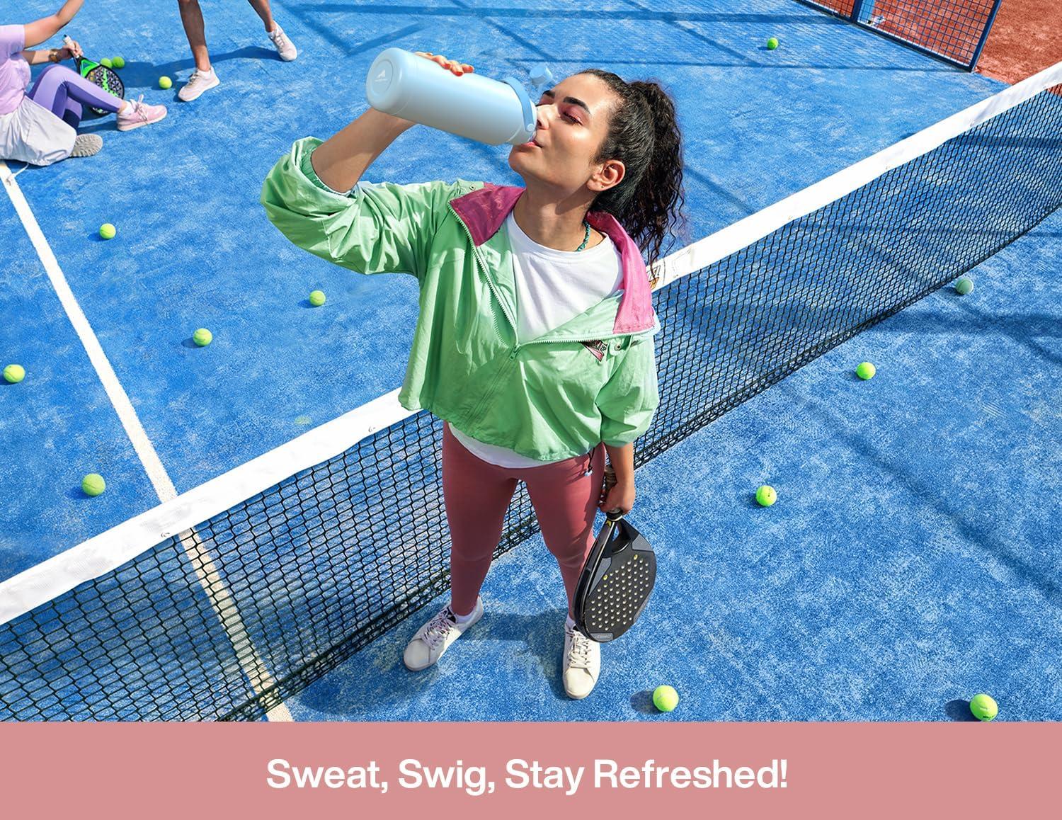 imagePOWCAN 26 oz Insulated Water Bottle with 2in1 Straw and Spout Lid Keep Cold 24H LeakProof Fits in Car Cup Holder Stainless Steel Water Bottle for Sports Travel and School Cotton CandyCotton Candy