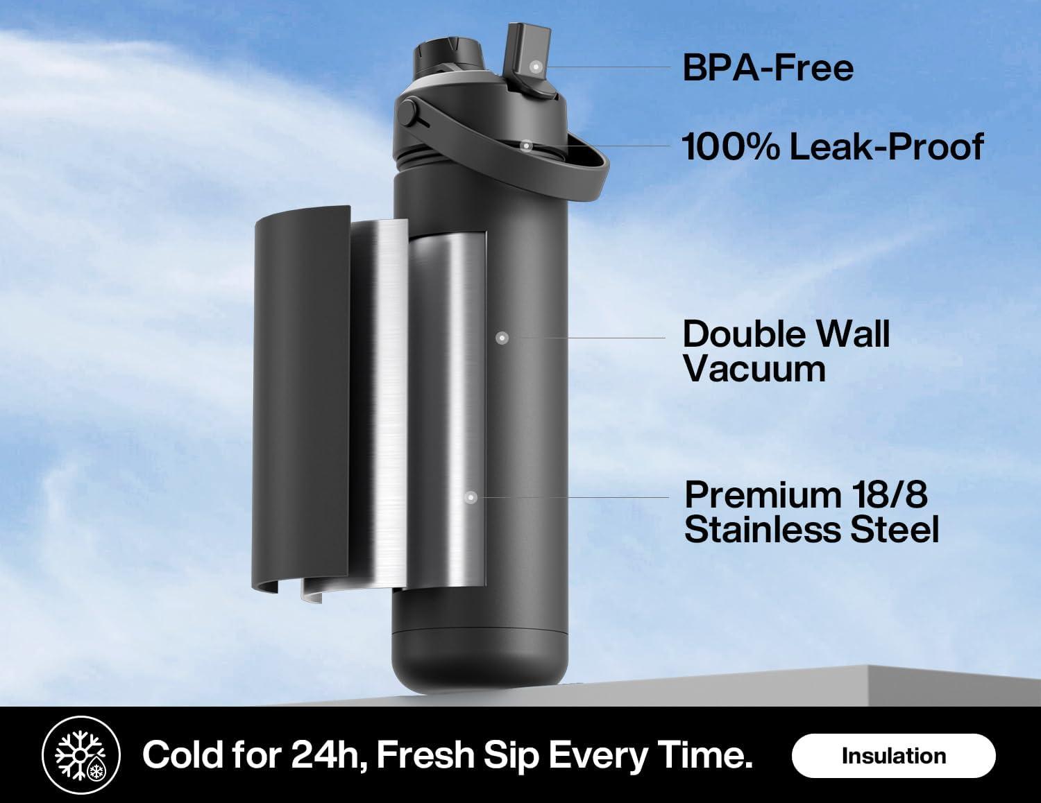 imagePOWCAN 26 oz Insulated Water Bottle with 2in1 Straw and Spout Lid Keep Cold 24H LeakProof Fits in Car Cup Holder Stainless Steel Water Bottle for Sports Travel and School Cotton CandyDark Knight