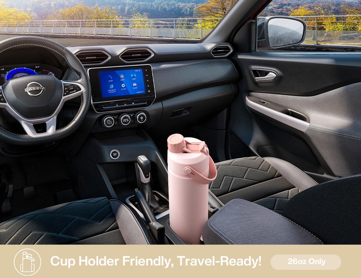 imagePOWCAN 26 oz Insulated Water Bottle with 2in1 Straw and Spout Lid Keep Cold 24H LeakProof Fits in Car Cup Holder Stainless Steel Water Bottle for Sports Travel and School Cotton CandyMushie Muse