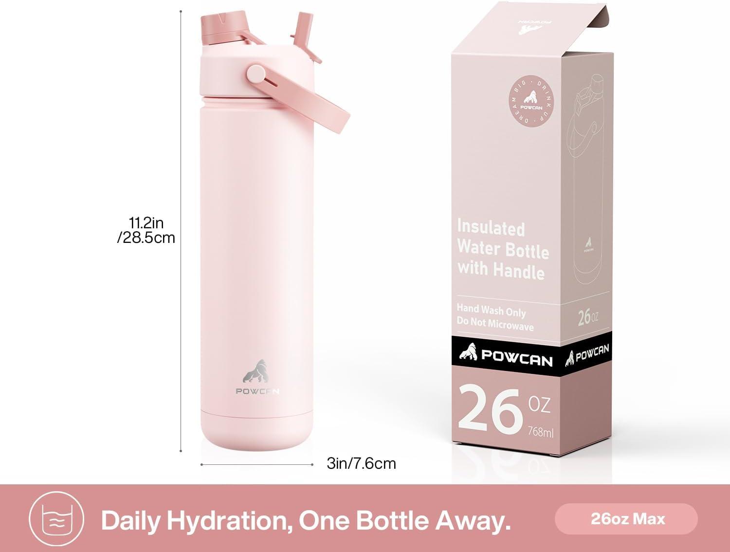 imagePOWCAN 26 oz Insulated Water Bottle with 2in1 Straw and Spout Lid Keep Cold 24H LeakProof Fits in Car Cup Holder Stainless Steel Water Bottle for Sports Travel and School Cotton CandyCotton Candy