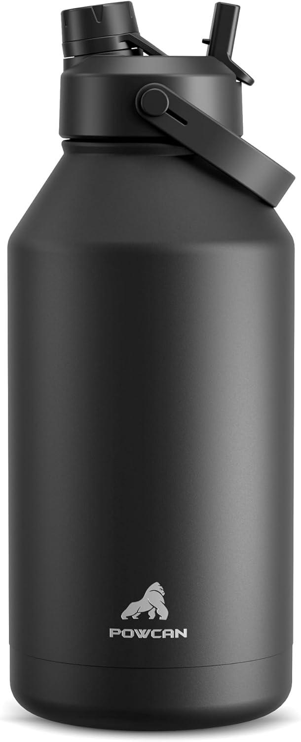 imagePOWCAN 26 oz Insulated Water Bottle with 2in1 Straw and Spout Lid Keep Cold 24H LeakProof Fits in Car Cup Holder Stainless Steel Water Bottle for Sports Travel and School Cotton CandyDark Knight