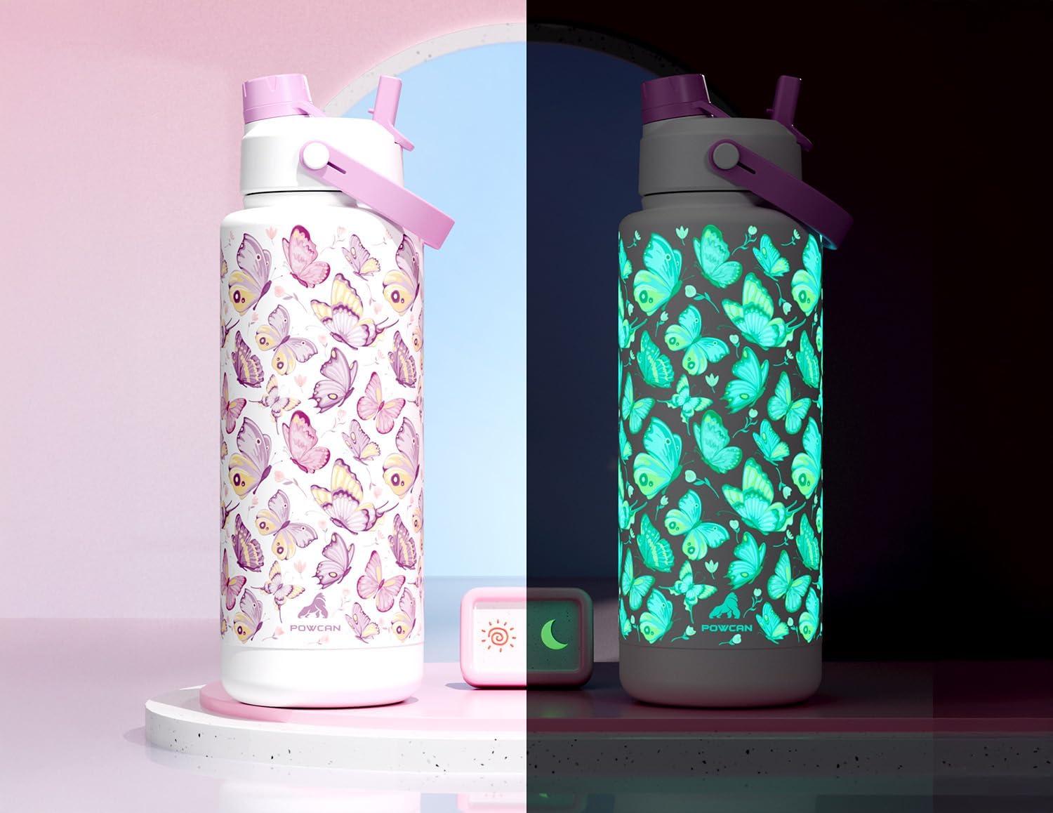 imagePOWCAN 26 oz Insulated Water Bottle with 2in1 Straw and Spout Lid Keep Cold 24H LeakProof Fits in Car Cup Holder Stainless Steel Water Bottle for Sports Travel and School Cotton CandyLuminous Flutter Luminous