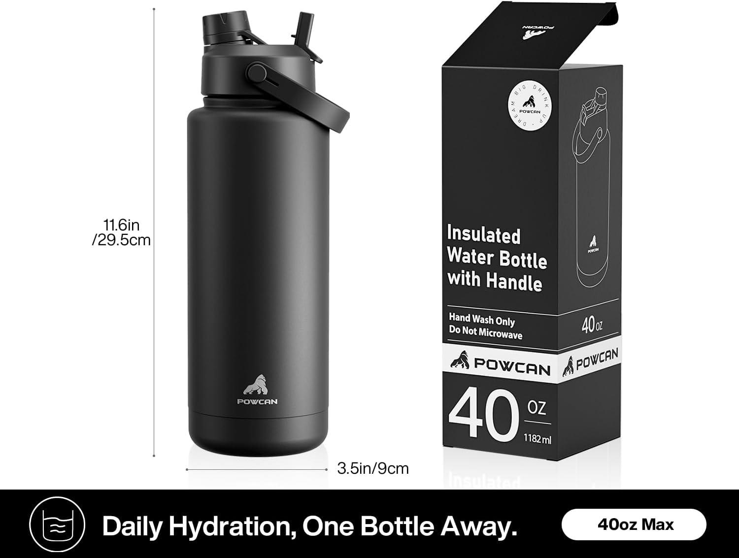 imagePOWCAN 26 oz Insulated Water Bottle with 2in1 Straw and Spout Lid Keep Cold 24H LeakProof Fits in Car Cup Holder Stainless Steel Water Bottle for Sports Travel and School Cotton CandyDark Knight
