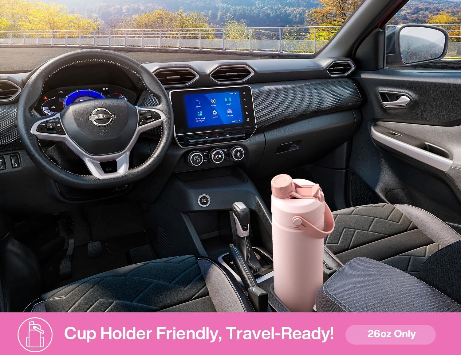 imagePOWCAN 26 oz Insulated Water Bottle with 2in1 Straw and Spout Lid Keep Cold 24H LeakProof Fits in Car Cup Holder Stainless Steel Water Bottle for Sports Travel and School Cotton CandyNeon Night
