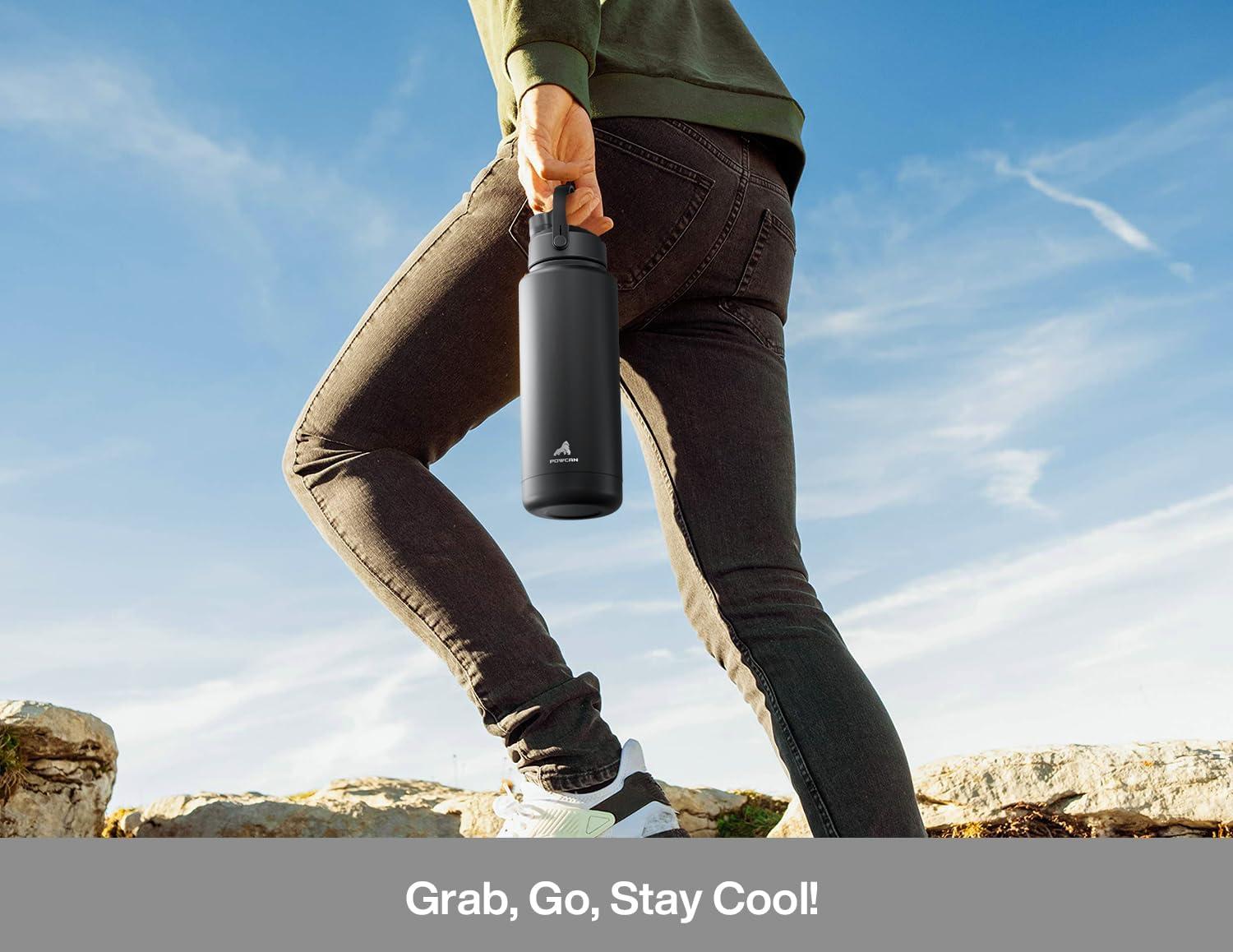 imagePOWCAN 26 oz Insulated Water Bottle with 2in1 Straw and Spout Lid Keep Cold 24H LeakProof Fits in Car Cup Holder Stainless Steel Water Bottle for Sports Travel and School Cotton CandyLuminous Flutter Luminous