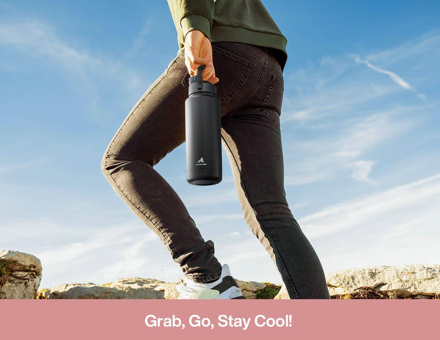 imagePOWCAN 26 oz Insulated Water Bottle with 2in1 Straw and Spout Lid Keep Cold 24H LeakProof Fits in Car Cup Holder Stainless Steel Water Bottle for Sports Travel and School Cotton CandyCotton Candy