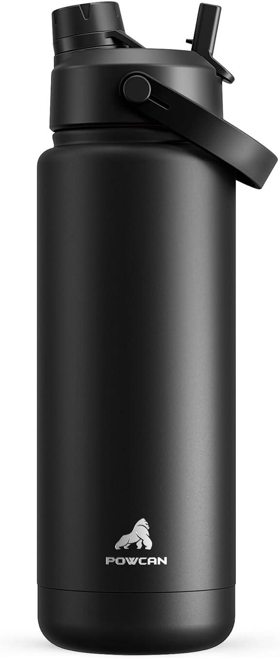 imagePOWCAN 26 oz Insulated Water Bottle with 2in1 Straw and Spout Lid Keep Cold 24H LeakProof Fits in Car Cup Holder Stainless Steel Water Bottle for Sports Travel and School Cotton CandyDark Knight