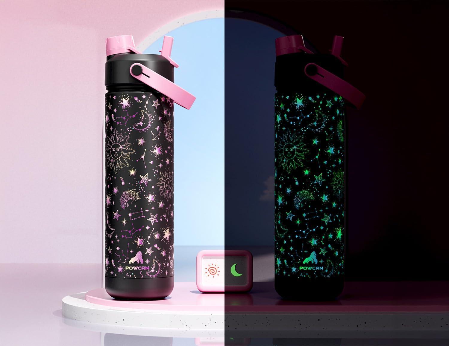 imagePOWCAN 26 oz Insulated Water Bottle with 2in1 Straw and Spout Lid Keep Cold 24H LeakProof Fits in Car Cup Holder Stainless Steel Water Bottle for Sports Travel and School Cotton CandyTwinkling Galaxy Luminous
