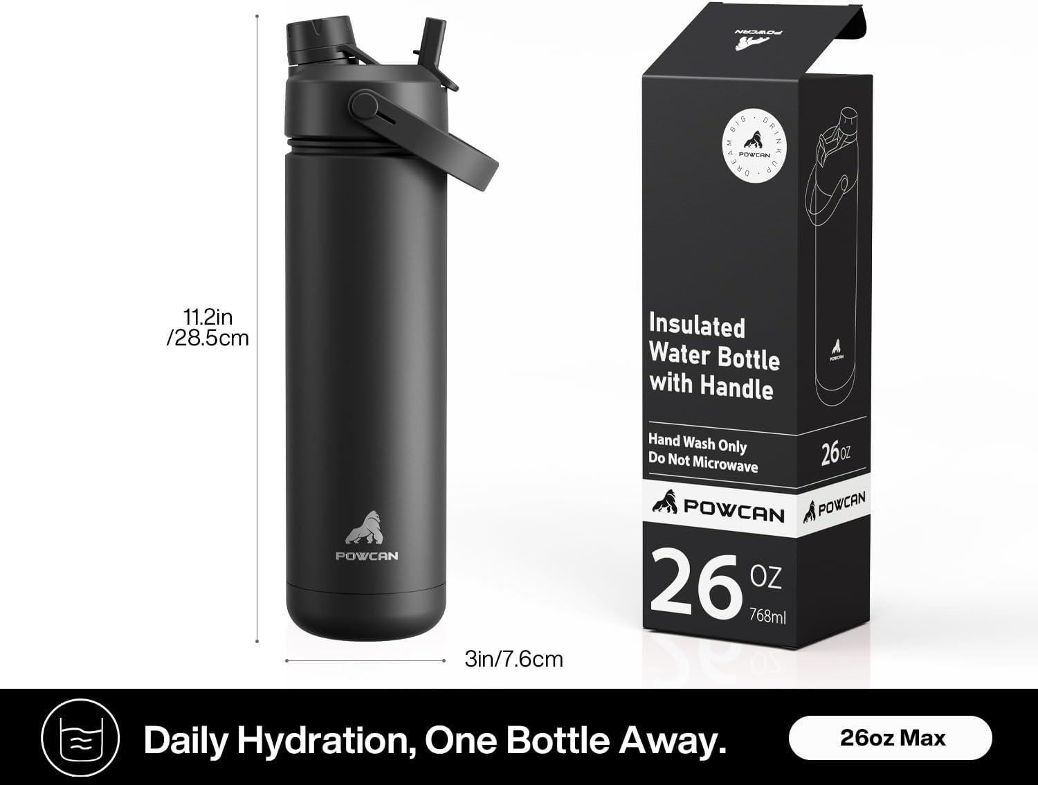 imagePOWCAN 26 oz Insulated Water Bottle with 2in1 Straw and Spout Lid Keep Cold 24H LeakProof Fits in Car Cup Holder Stainless Steel Water Bottle for Sports Travel and School Cotton CandyButterfly Kaleido