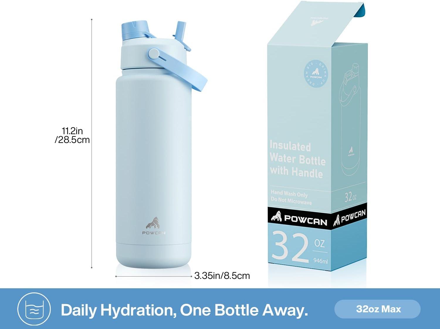 imagePOWCAN 26 oz Insulated Water Bottle with 2in1 Straw and Spout Lid Keep Cold 24H LeakProof Fits in Car Cup Holder Stainless Steel Water Bottle for Sports Travel and School Cotton CandySea Breeze