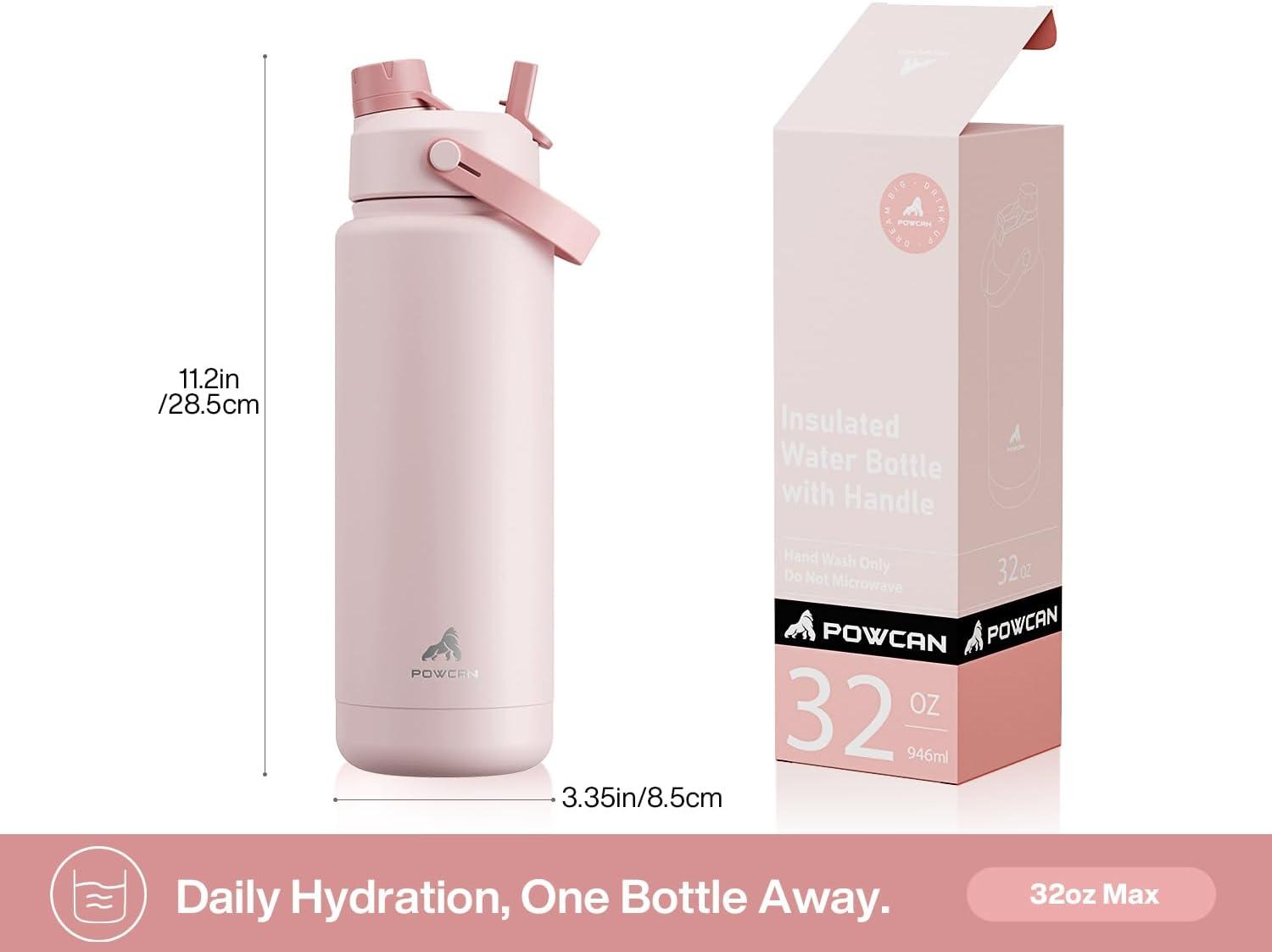 imagePOWCAN 26 oz Insulated Water Bottle with 2in1 Straw and Spout Lid Keep Cold 24H LeakProof Fits in Car Cup Holder Stainless Steel Water Bottle for Sports Travel and School Cotton CandyCotton Candy