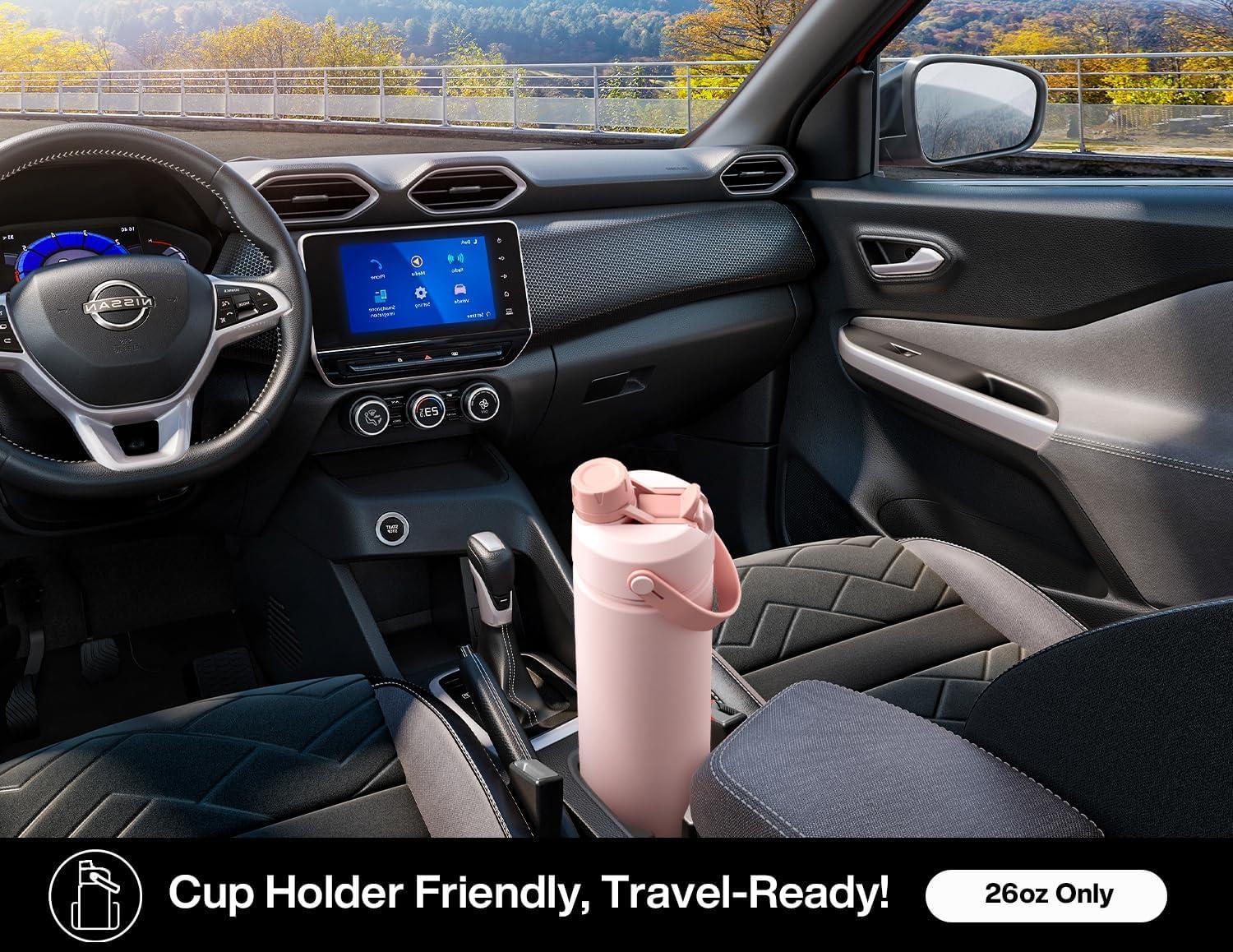 imagePOWCAN 26 oz Insulated Water Bottle with 2in1 Straw and Spout Lid Keep Cold 24H LeakProof Fits in Car Cup Holder Stainless Steel Water Bottle for Sports Travel and School Cotton CandyButterfly Kaleido